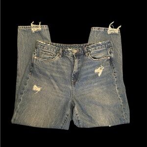 Blank NYC High Waist Straight Distressed Blue Denim Jeans